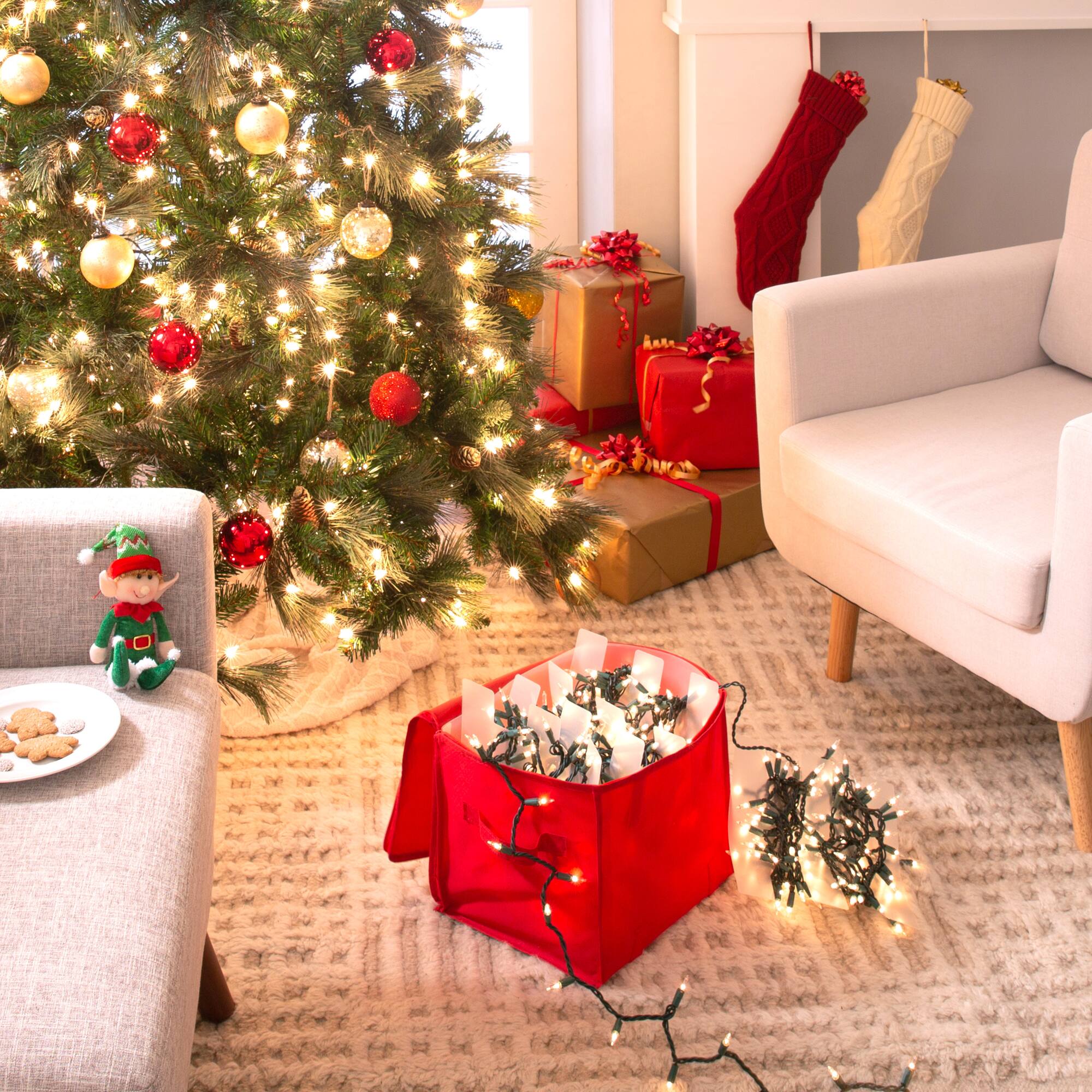 Simplify Red Stackable Christmas Tree Light Organizer Box